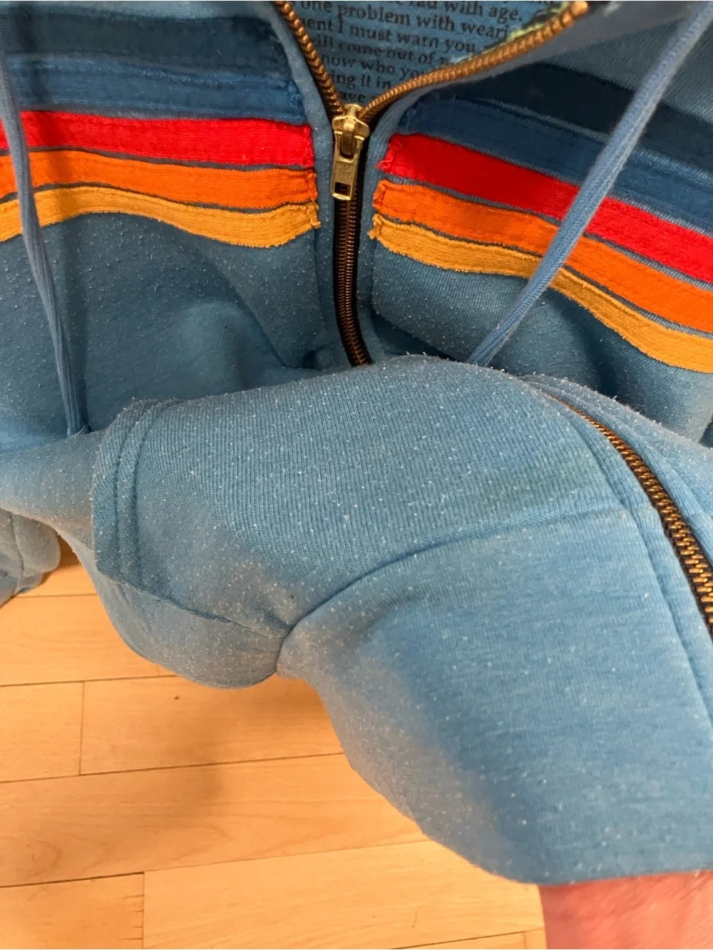 Aviator Nation Light Blue Zip Hoodie with Retro Sunset Stripes, Women’s Small - Picture 4 of 6